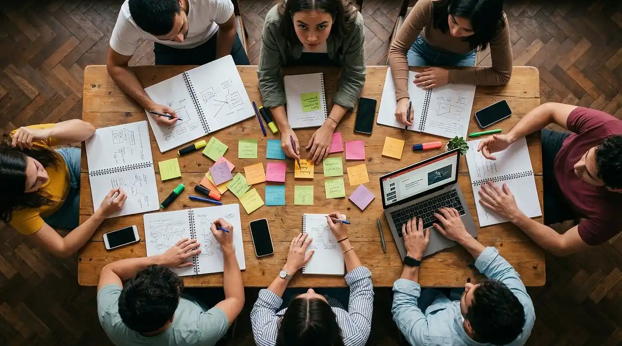overhead view of kitchen renovation planning table with floor plans, cabinet samples, quartz slabs, appliance brochures, and contractor pricing worksheet