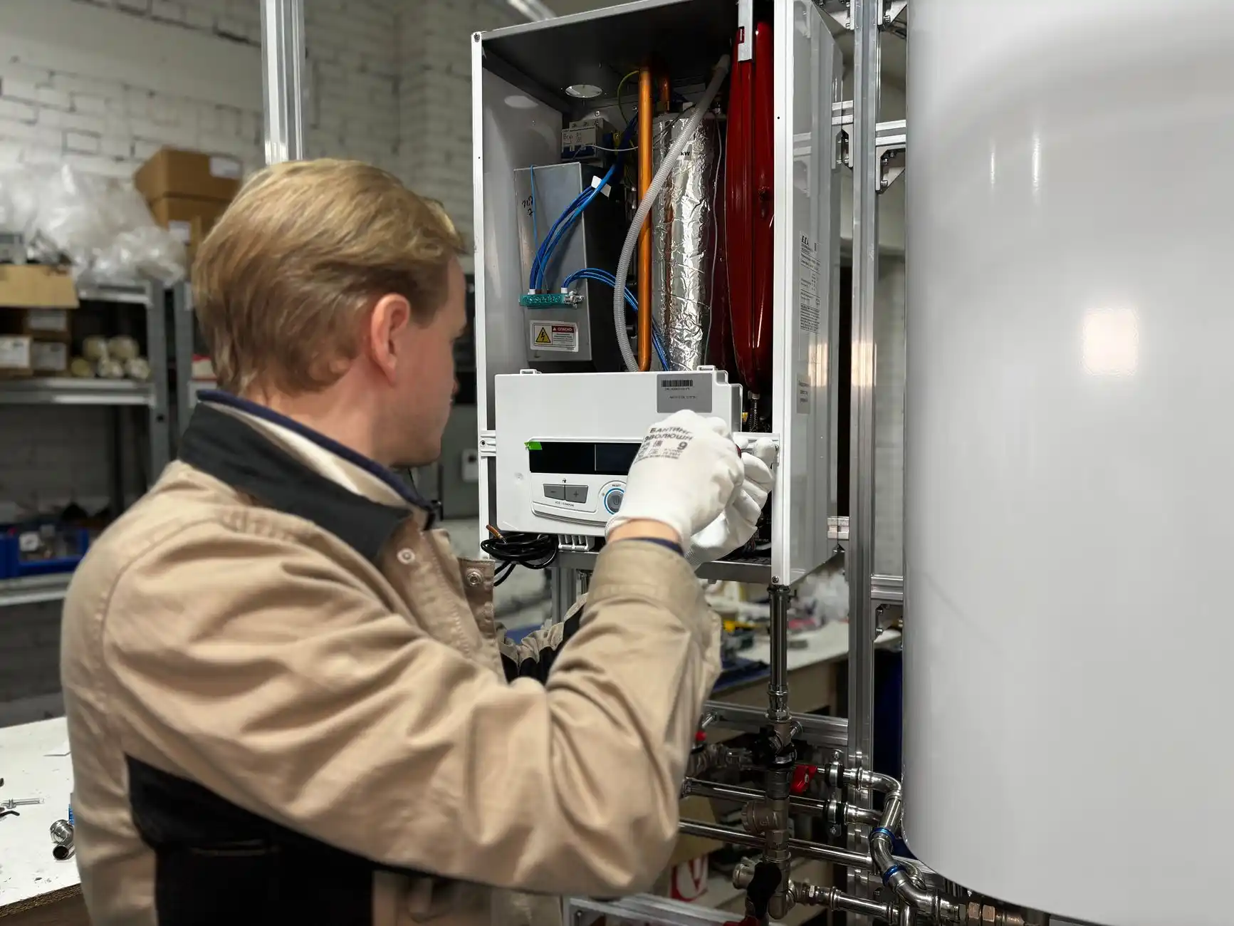 Editorial photograph illustrating "Heating, Cooling, and Hot Water" in the context of ADU utility connections, natural daylight, realistic setting, no text or logos in frame.