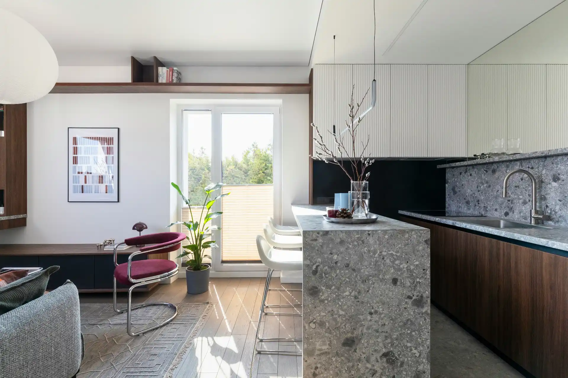 Editorial photograph illustrating "One-Wall Kitchen: Simple and Flexible" in the context of kitchen layout guide, natural daylight, realistic setting, no text or logos in frame.