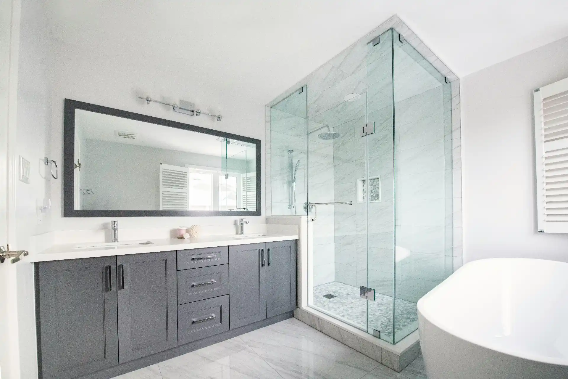 Editorial photograph illustrating "Bathroom Remodeling Often Works Well Before Move-In" in the context of remodel before moving in, natural daylight, realistic setting, no text ...