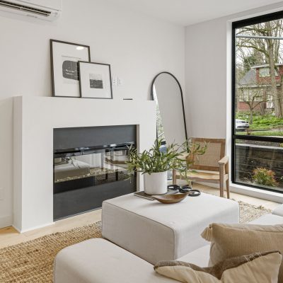 living area with fire place