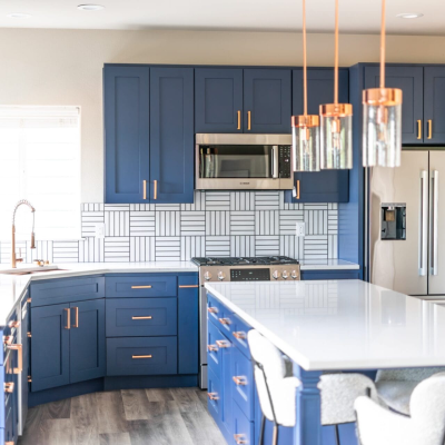 blue and white kitchen